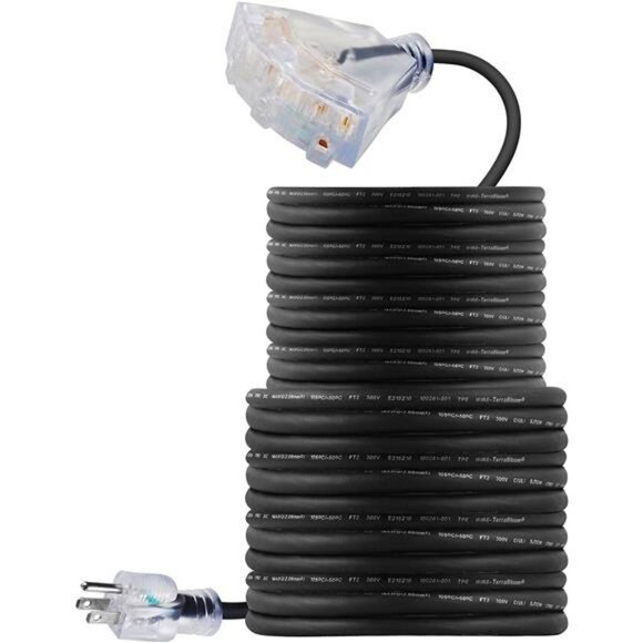 100 FT 14/3 Outdoor Extension Cord - SJEOW Rubber, Triple Outlet,13 Amp - Picture 2 of 6